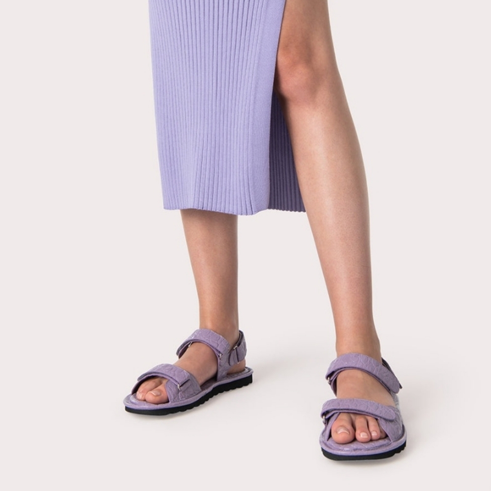 BY FAR Gideon Purple Haze Circular Croco Embossed Leather Sandals